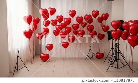 Romantic Red Heart Balloons Studio Setup. 130917973