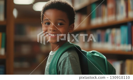 Happy student ready for learning in library. Happy student ready for learning in library. 130918110