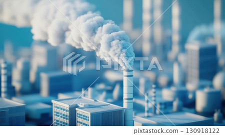 Industrial Smokestacks and Cityscape. 130918122