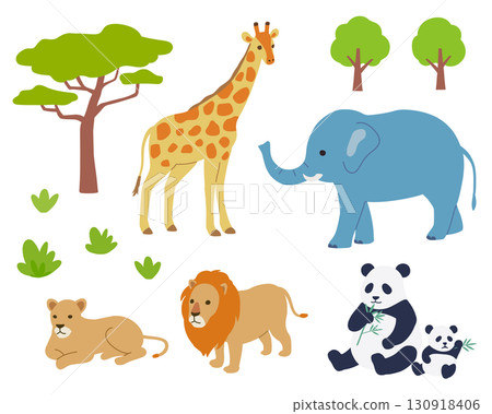 動物園裡的一組各種動物插圖 動物園裡的一組各種動物插圖 130918406