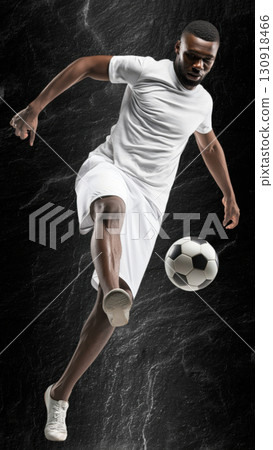 Athlete in white performs a soccer kick, created with AI 130918466