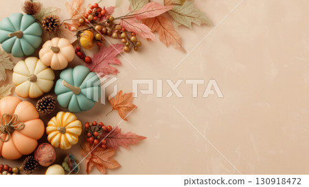 Pumpkins and leaves set a festive mood, created AI 130918472