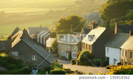 Golden Hour in a Charming English Village. 130918562