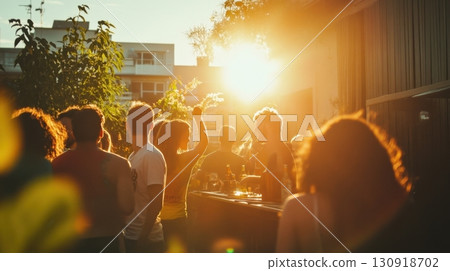 Golden Hour Rooftop Gathering. 130918702