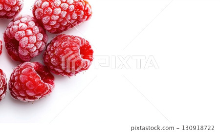 Frozen raspberries on white background. 130918722