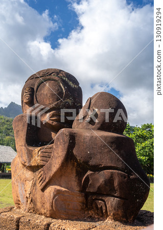 Ancient tiki statue in Atuona, Hiva Oa, Marquesas Islands, French Polynesia 130919294