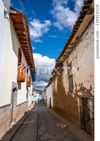 Charming Street in San Blas Neighborhood, Cusco, with Whitewashed Walls Charming Street in San Blas Neighborhood, Cusco, with Whitewashed Walls 130919310