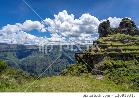 Ancient Inca Ruins of Waqrapukara in the Andean Mountains, Peru Ancient Inca Ruins of Waqrapukara in the Andean Mountains, Peru 130919313