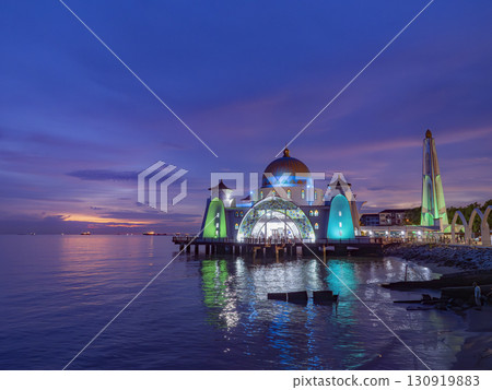 Illuminated Melaka Straits Mosque at dusk Illuminated Melaka Straits Mosque at dusk 130919883