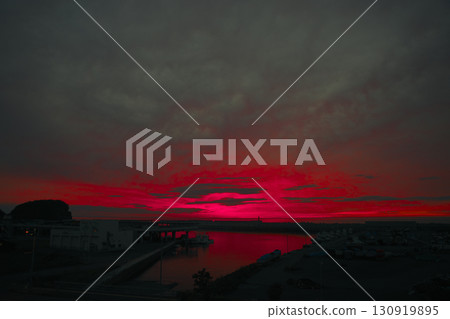 Sunset at Shiretoko Utoro Fishing Port 130919895