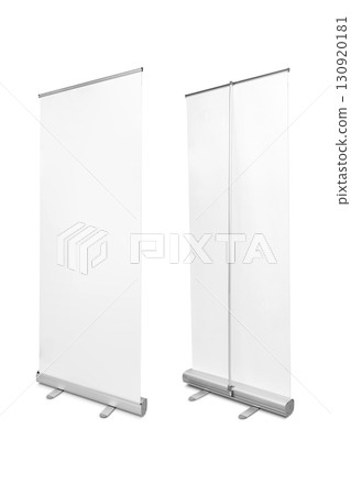 Blank roll-up banner stand front and back view isolated on white background, portable advertising display mockup Blank roll-up banner stand front and back view isolated on white background, portable advertising display mockup 130920181