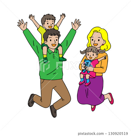 幸福的家庭插圖 — 微笑的父母和孩子 幸福的家庭插圖 — 微笑的父母和孩子 130920519