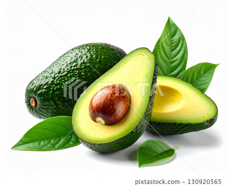 Fresh Ripe Avocado with Seed on White Background 130920565