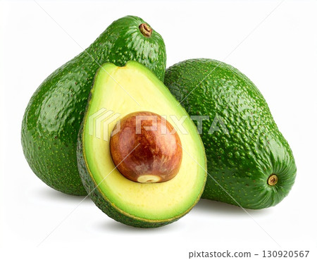 Fresh Ripe Avocado with Seed on White Background Fresh Ripe Avocado with Seed on White Background 130920567