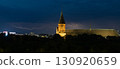 Dramatic lightning over the historic Kaliningrad Cathedral at night, panoramic view 130920659