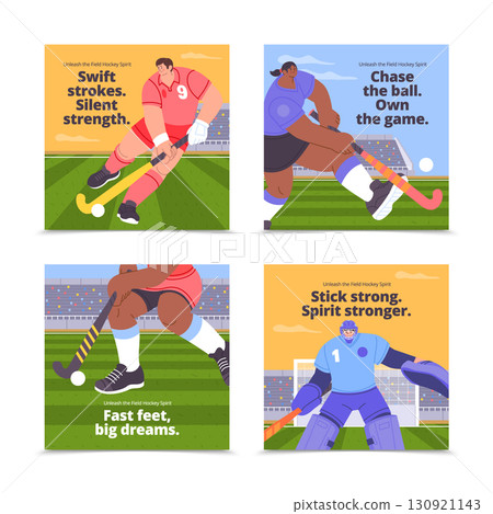 Dynamic Hand-Drawn Art of Field Hockey Sport Square Card Collection 130921143