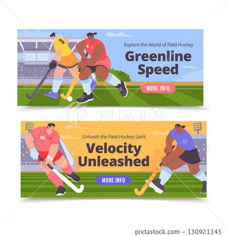 Flat Design Illustrations for a Field Hockey Tournament Horizontal Banner Collection 130921145