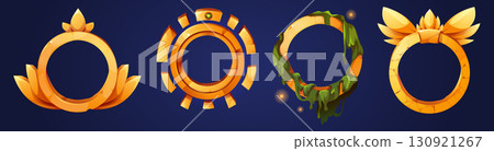 Golden ring frames set isolated on background 130921267