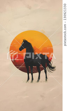 背景素材_站立的馬剪影 130921330