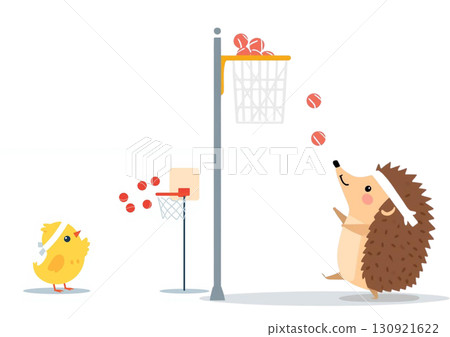 Animal Sports Day: Chicks and hedgehogs playing ball toss 130921622