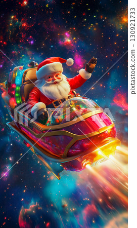 Futuristic Santa Claus Riding Spaceship Across the Universe Futuristic Santa Claus Riding Spaceship Across the Universe 130921733
