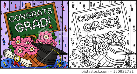 Graduation Congrats Grad Coloring Illustration  130921751