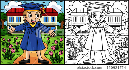 Student Wearing a Graduation Toga Cap Illustration 130921754