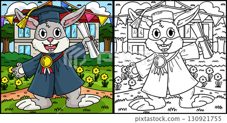 Graduation Rabbit with Diploma Cap Illustration  130921755