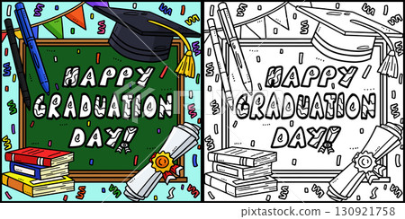 Happy Graduation Day Coloring Page Illustration Happy Graduation Day Coloring Page Illustration 130921758