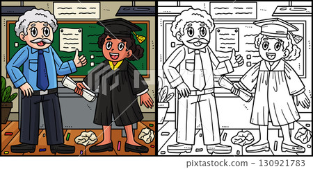 Graduation Professor and Student Illustration  130921783