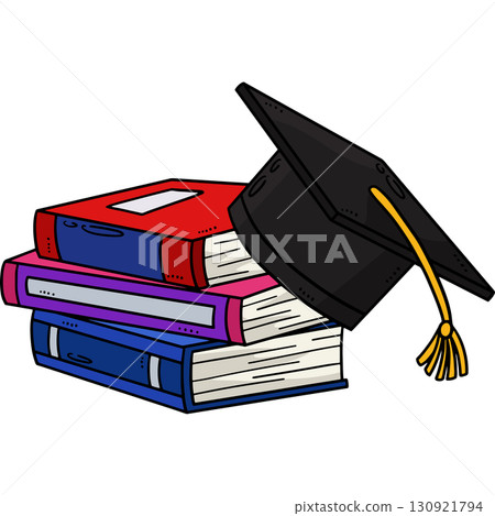 Graduation Cap with Books Cartoon Colored Clipart  130921794