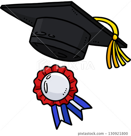 Graduation Cap and Ribbon Cartoon Colored Clipart  130921800