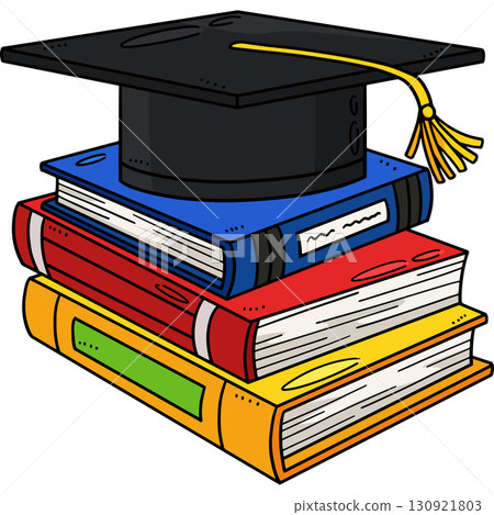 Graduation Cap with Books Cartoon Colored Clipart  130921803