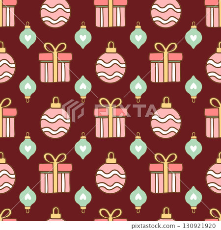 Cute pastel holiday pattern with trees and ornaments. Perfect for kidswear, gift wrap, and festive design projects. seamless tree ornament pattern. Vector illustration Cute pastel holiday pattern with trees and ornaments. Perfect for kidswear, gift wrap, and festive design projects. seamless tree ornament pattern. Vector illustration 130921920