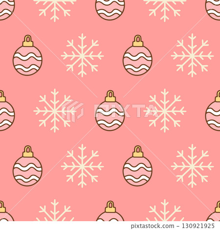 Cute pastel holiday pattern with trees and ornaments. Perfect for kidswear, gift wrap, and festive design projects. seamless tree ornament pattern. Vector illustration 130921925