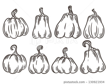 Set of pumpkins of different shapes in silhouette Set of pumpkins of different shapes in silhouette 130921934