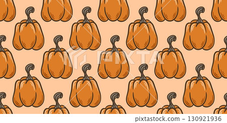 Cozy warm autumn seamless pattern with pumpkins Cozy warm autumn seamless pattern with pumpkins 130921936
