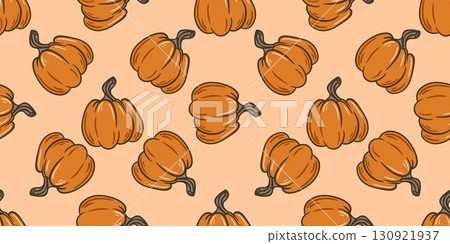 Warm fall seamless pattern with pumpkins Warm fall seamless pattern with pumpkins 130921937