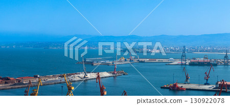 Gijon port settlements amidst scenic coastal landscapes in Gijon, Asturias, Spain 130922078