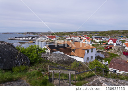 Peaceaful car-free Vrango island skyline with seaside village in Gothenburg archipelago, Sweden 130922333