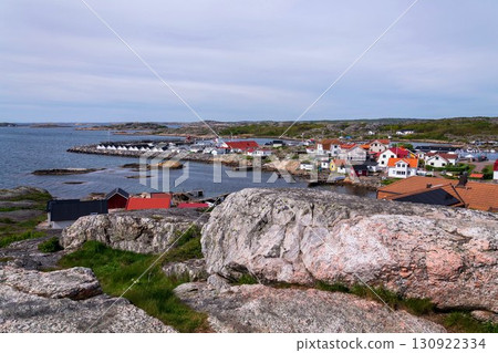 Peaceaful car-free Vrango island skyline with seaside village in Gothenburg archipelago, Sweden 130922334