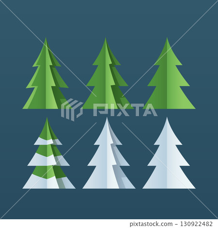 winter pine trees with snow in set winter pine trees with snow in set 130922482