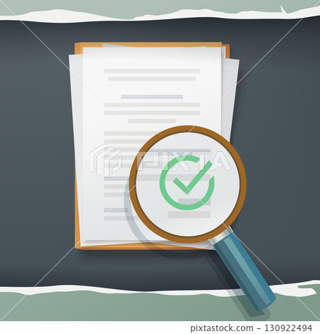 examining document by magnifying glass top view 130922494