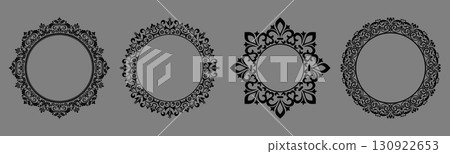 Set of decorative frames Elegant vector element for design in Eastern style, place for text. Floral black and gray borders. Lace illustration for invitations and greeting cards 130922653