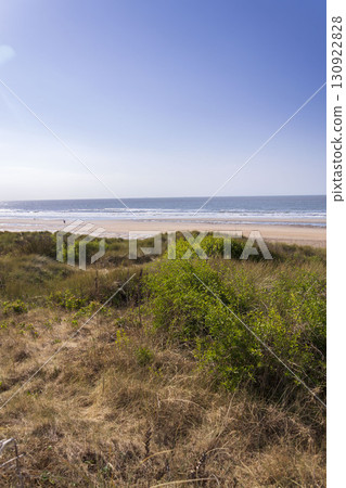 Dunes on beautiful sandy beach at the coastal village De Haan, West Flanders, Belgium, sunny summer day Dunes on beautiful sandy beach at the coastal village De Haan, West Flanders, Belgium, sunny summer day 130922828