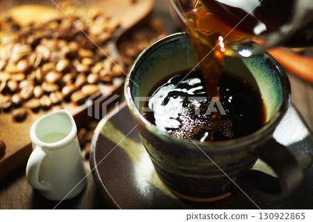 Hot coffee/Coffee poured into a coffee cup 130922865