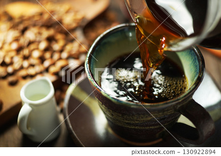 熱咖啡/咖啡倒入咖啡杯 熱咖啡/咖啡倒入咖啡杯 130922894