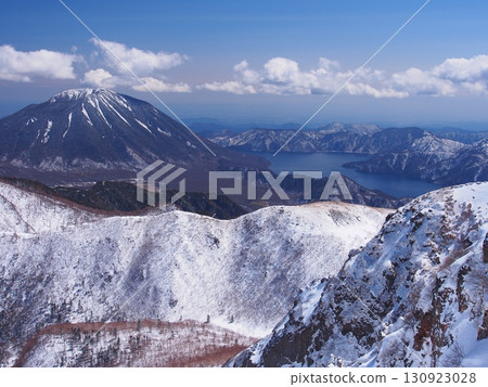 Mount Nantai and Lake Chuzenji as seen from Mount Shirane in Nikko in winter 130923028