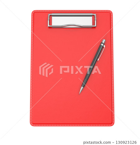 Red clipboard with a pen 130923126