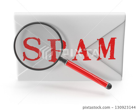 Spam email concept magnifying glass on envelope 130923144